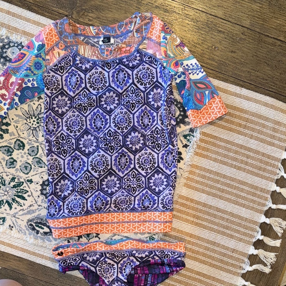 Maaji Girls’ Size 10 Long Sleeve Swim Top and Matching Reversible Bottoms Used - Picture 2 of 8